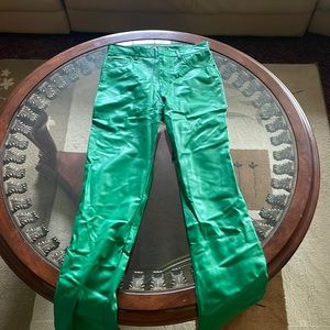 green leather pants